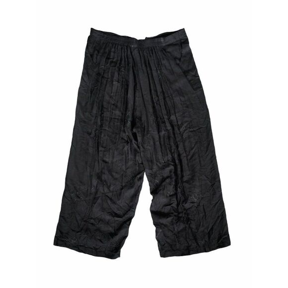 Island Planet Miami Beach Culottes XL‎ Swim Cover Pants Embroidered Black - Picture 1 of 4